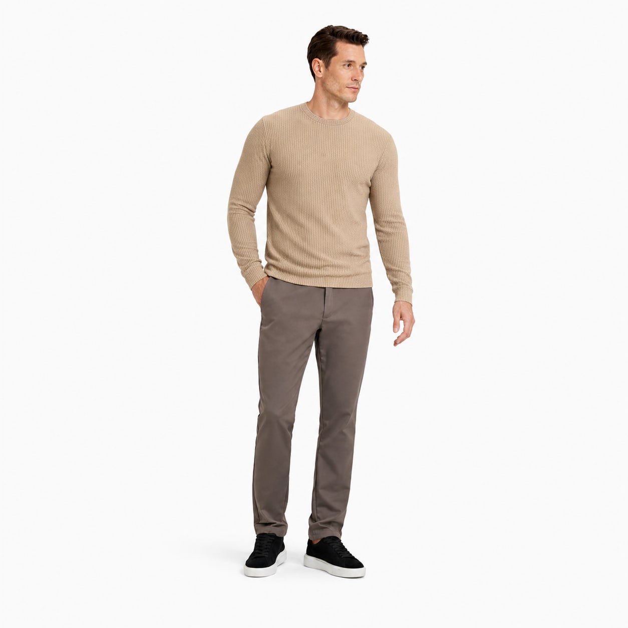 Men's Waffle-Rib Crew-Neck Jumper Long Sleeve