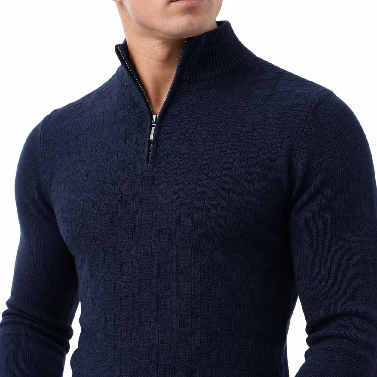 Men's Textured Quarter-Zip Knit Jumper Funnel Neck Regular Fit