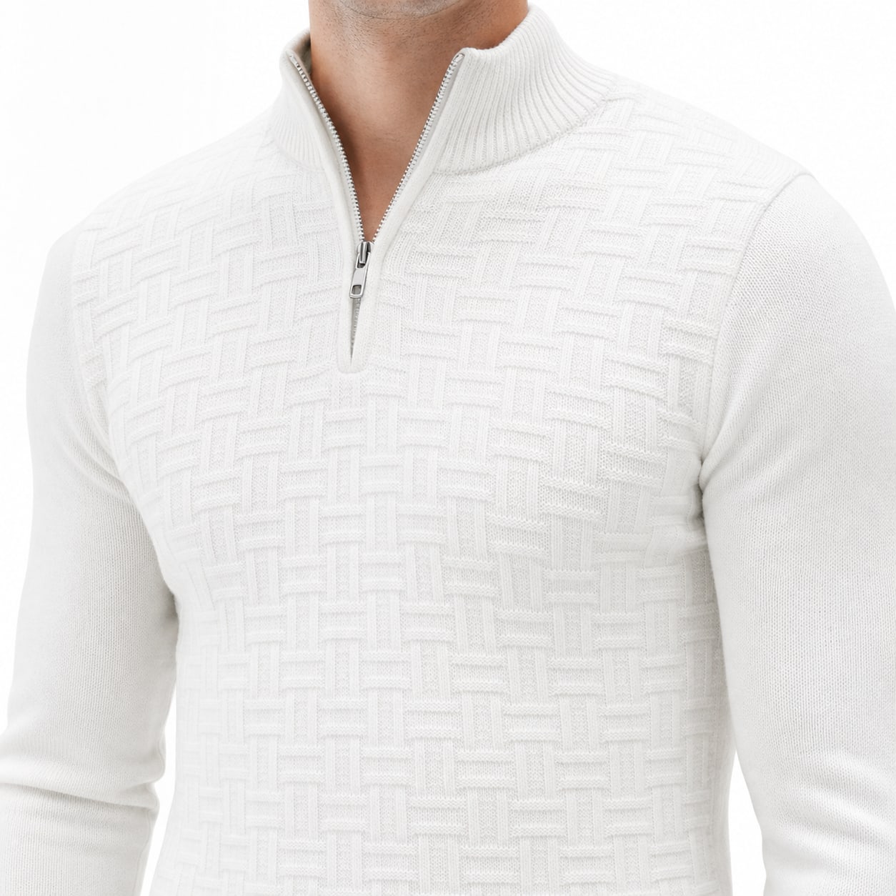 Men's Textured Quarter-Zip Knit Jumper Funnel Neck Regular Fit