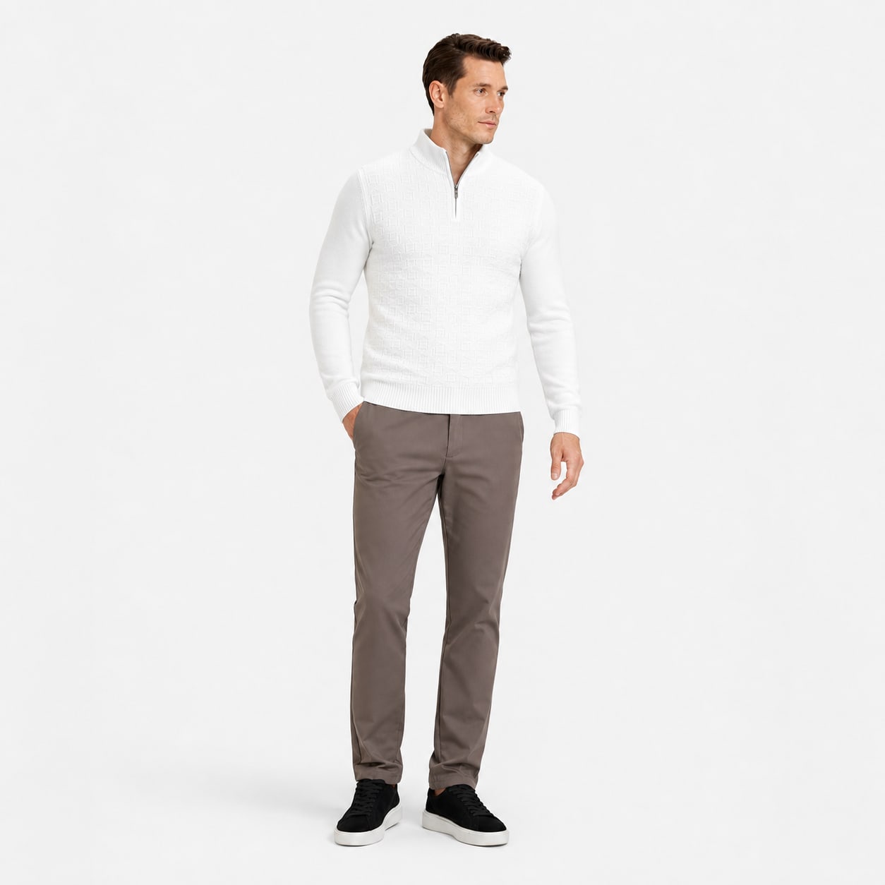 Men's Textured Quarter-Zip Knit Jumper Funnel Neck Regular Fit
