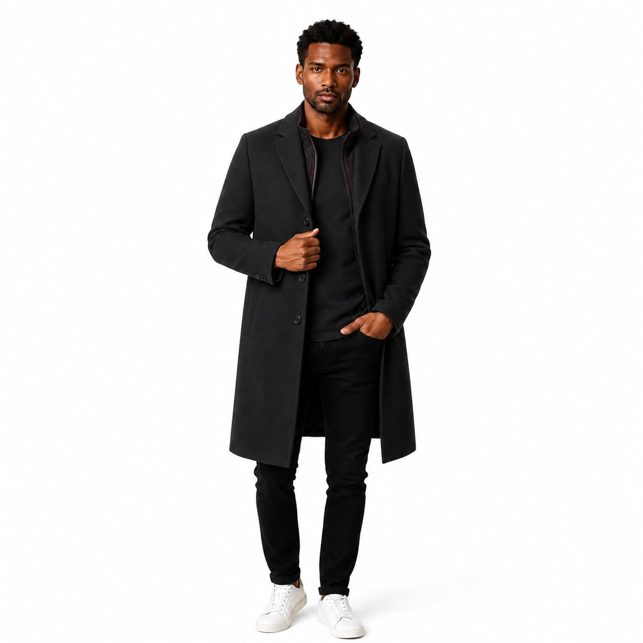 Men's Wool-Textured Overcoat Single-Breasted Notch Lapel Regular Fit