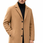 Men's Wool-Textured Overcoat Single-Breasted Notch Lapel Regular Fit