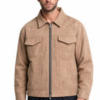 Men's Suede-Look Utility Jacket Pocketed Zip Regular Fit