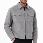 Men's Suede-Look Utility Jacket Pocketed Zip Regular Fit