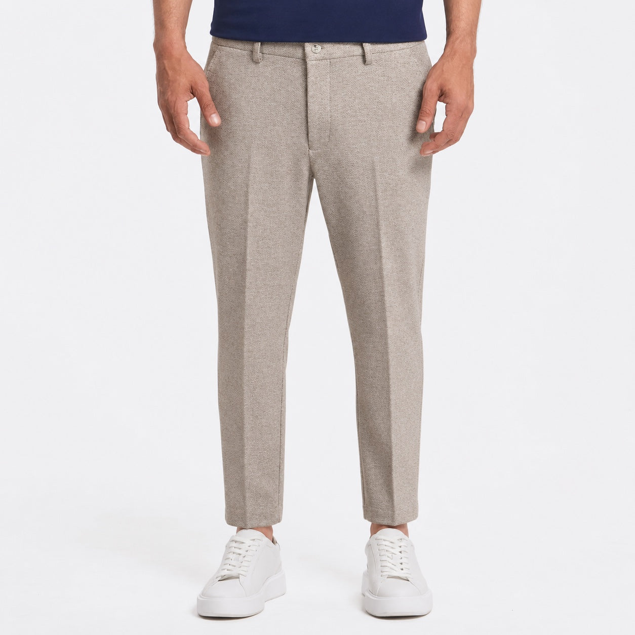 Men's Textured Tailored Trousers Pressed Crease Slim Fit