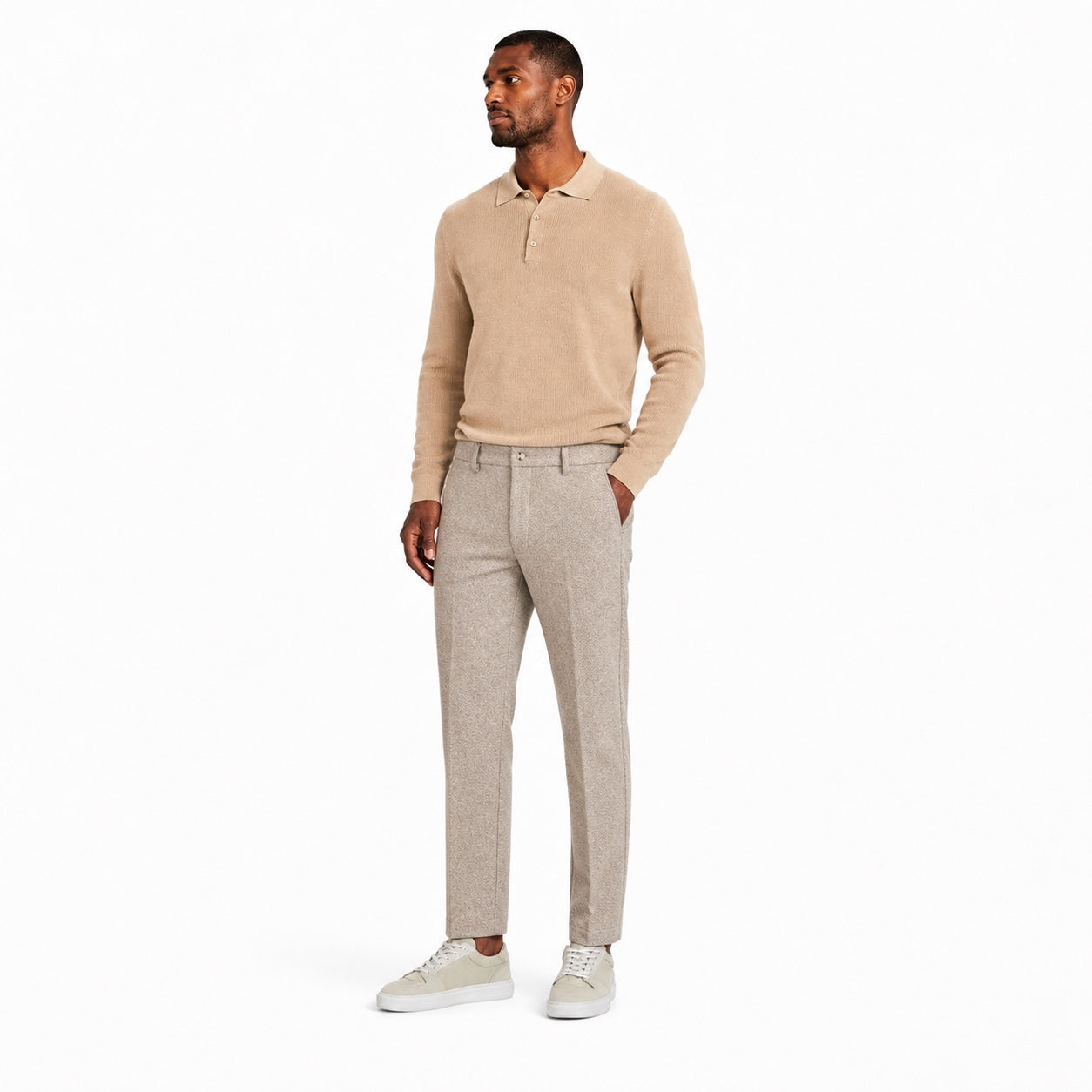 Men's Textured Tailored Trousers Pressed Crease Slim Fit