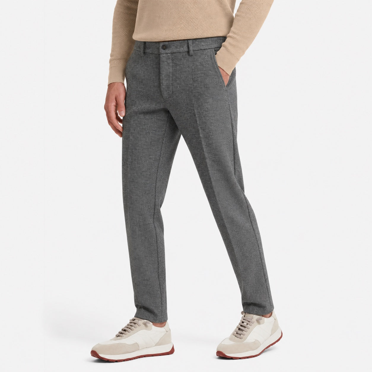Men's Textured Tailored Trousers Pressed Crease Slim Fit