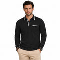 Men's Contrast-Trim Polo Shirt Long-Sleeve Chest Pocket Slim Fit