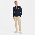 Men's Contrast-Trim Polo Shirt Long-Sleeve Chest Pocket Slim Fit