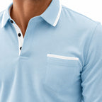 Men's Contrast-Trim Polo Shirt Long-Sleeve Chest Pocket Slim Fit