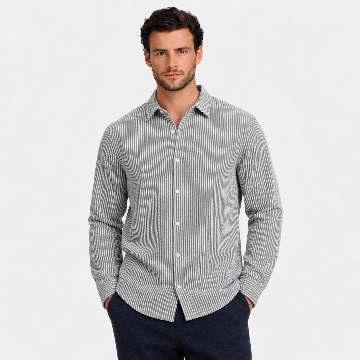 Men's Long-Sleeve Shirt Striped Regular Fit