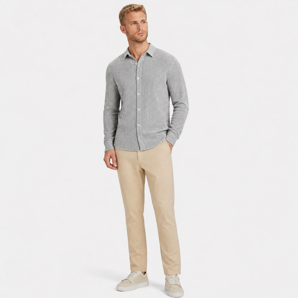 Men's Long-Sleeve Shirt Striped Regular Fit