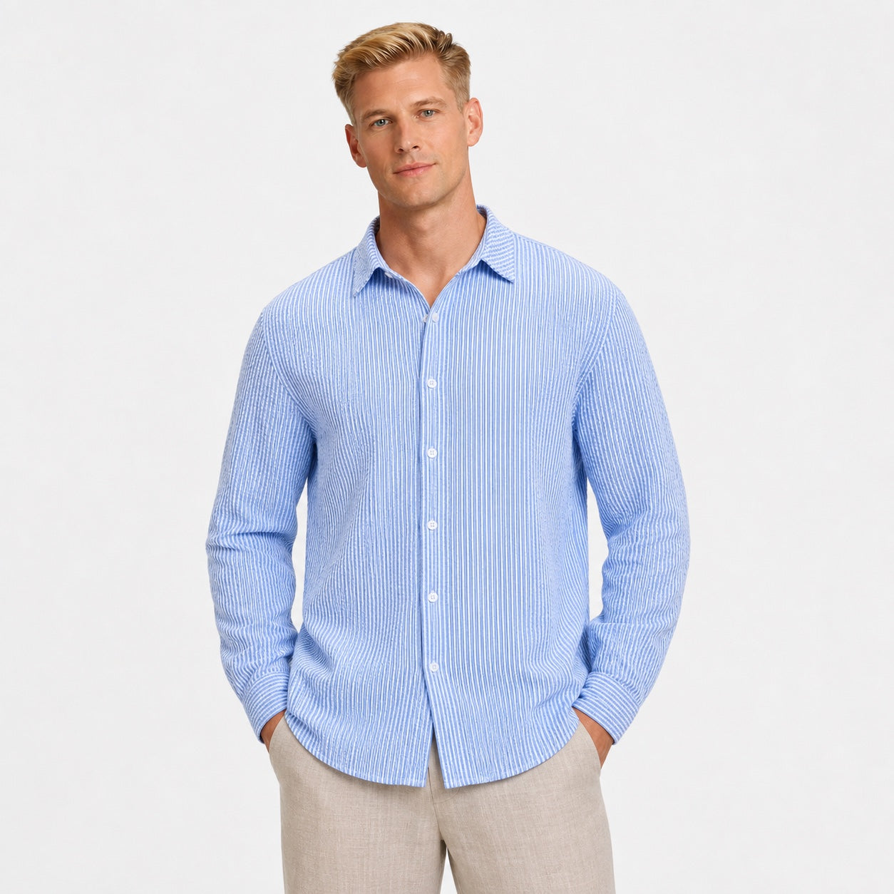 Men's Long-Sleeve Shirt Striped Regular Fit