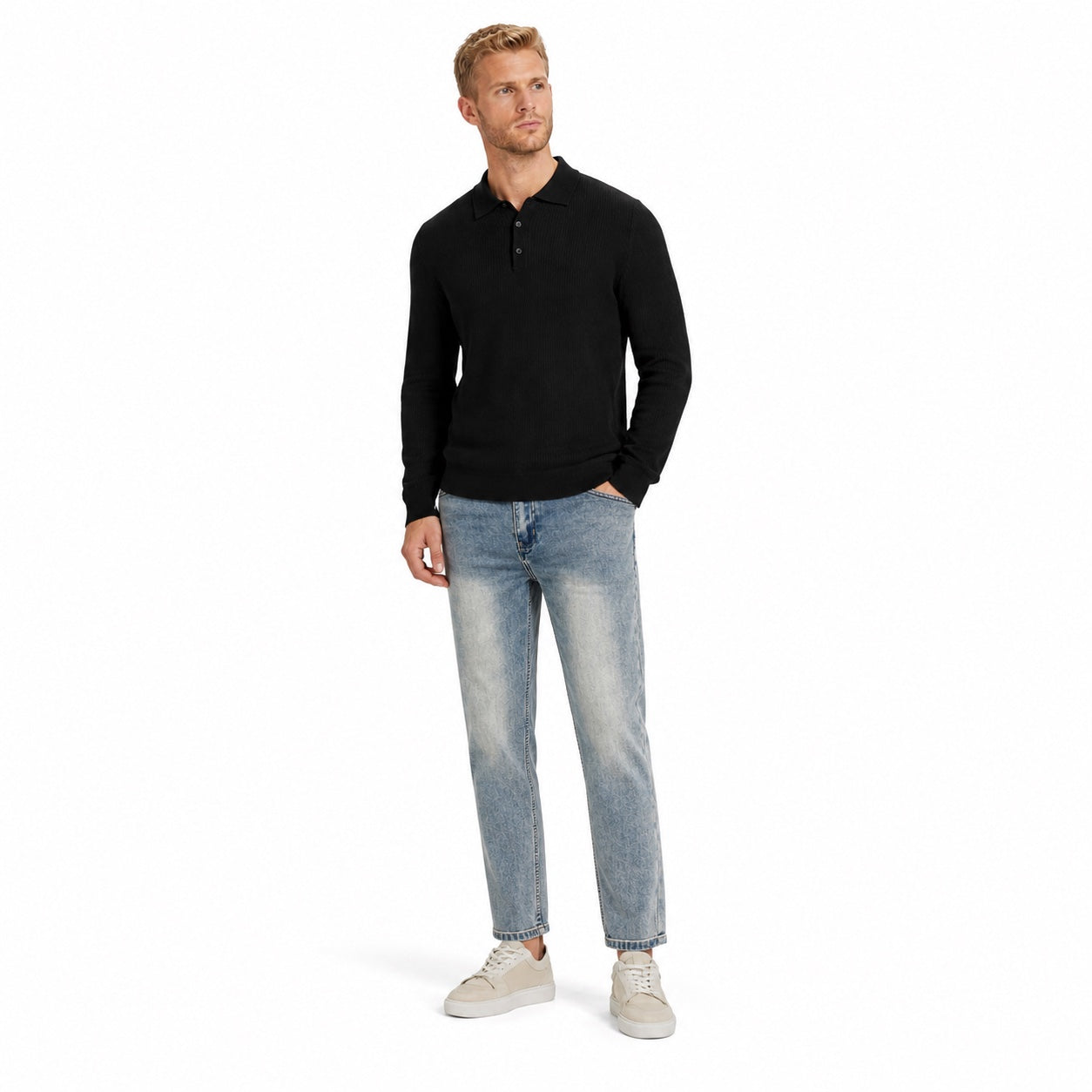 Men's Faded Denim Jeans Tapered Relaxed Fit
