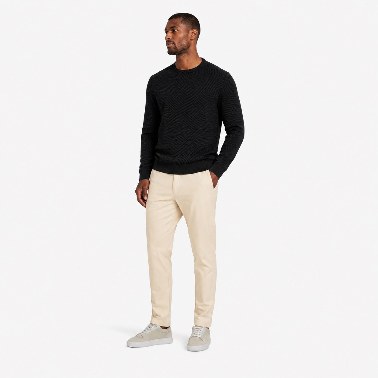 Men's Textured Crew-Neck Sweater Long-Sleeve Regular Fit