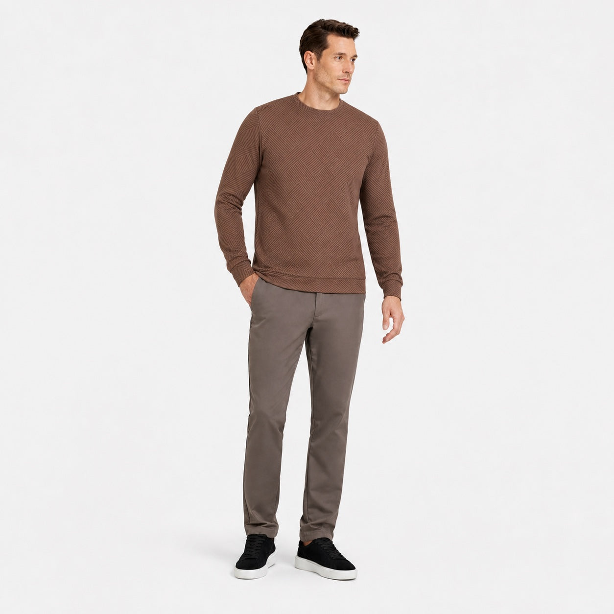 Men's Textured Crew-Neck Sweater Long-Sleeve Regular Fit