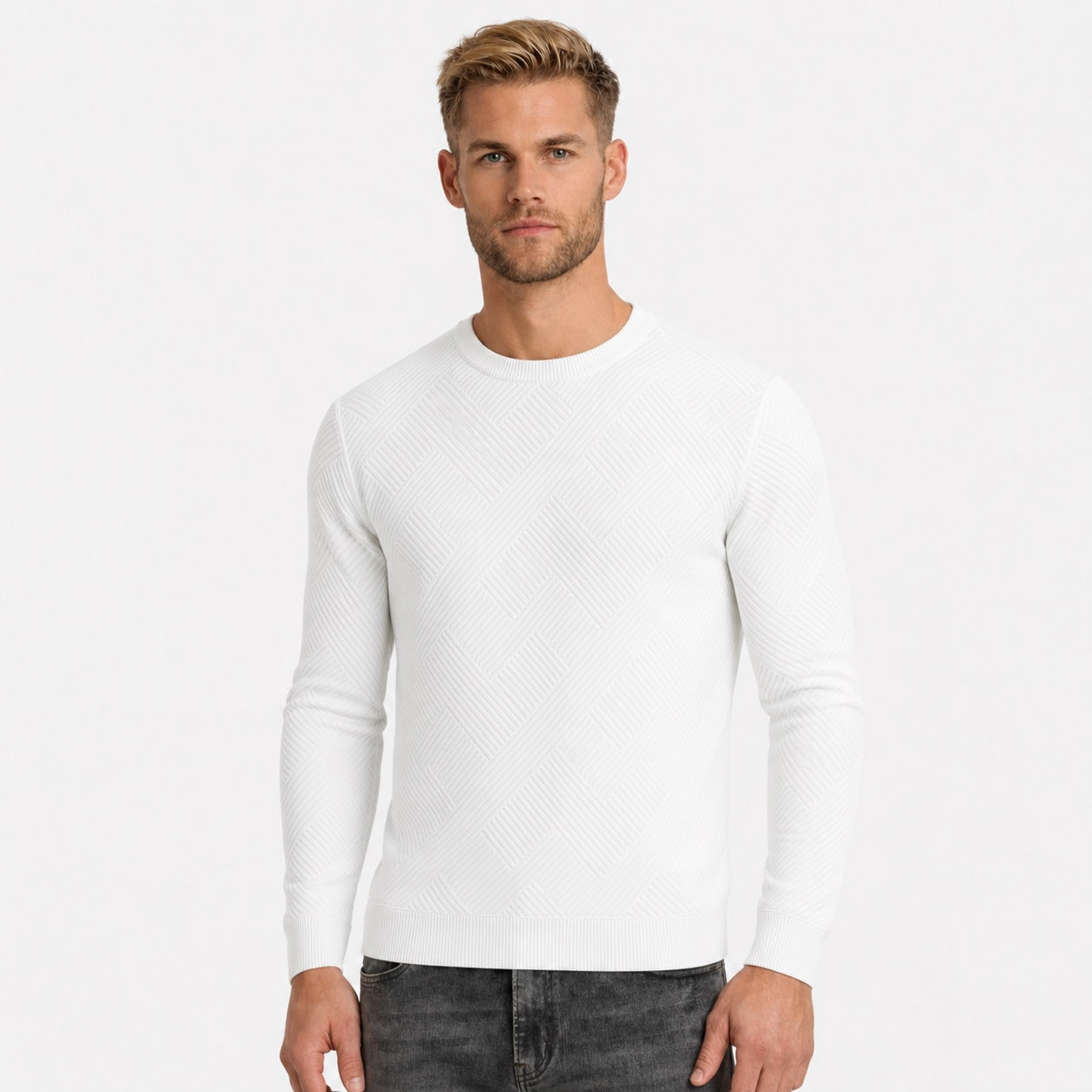 Men's Textured Crew-Neck Sweater Long-Sleeve Regular Fit