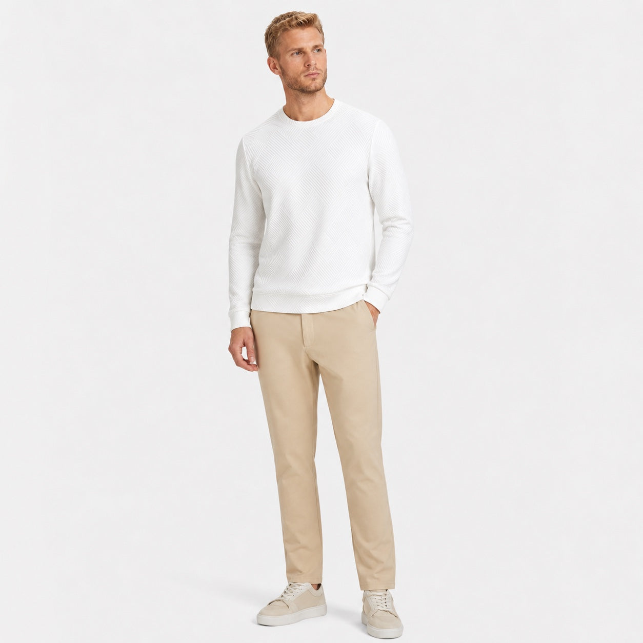 Men's Textured Crew-Neck Sweater Long-Sleeve Regular Fit