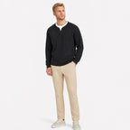Men's Waffle-Texture Sweater Notch-Neck Long-Sleeve