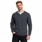 Men's Waffle-Texture Sweater Notch-Neck Long-Sleeve