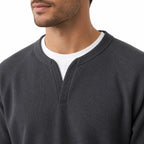 Men's Waffle-Texture Sweater Notch-Neck Long-Sleeve