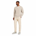 Men's Waffle-Texture Sweater Notch-Neck Long-Sleeve