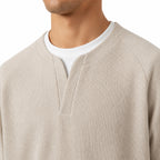 Men's Waffle-Texture Sweater Notch-Neck Long-Sleeve