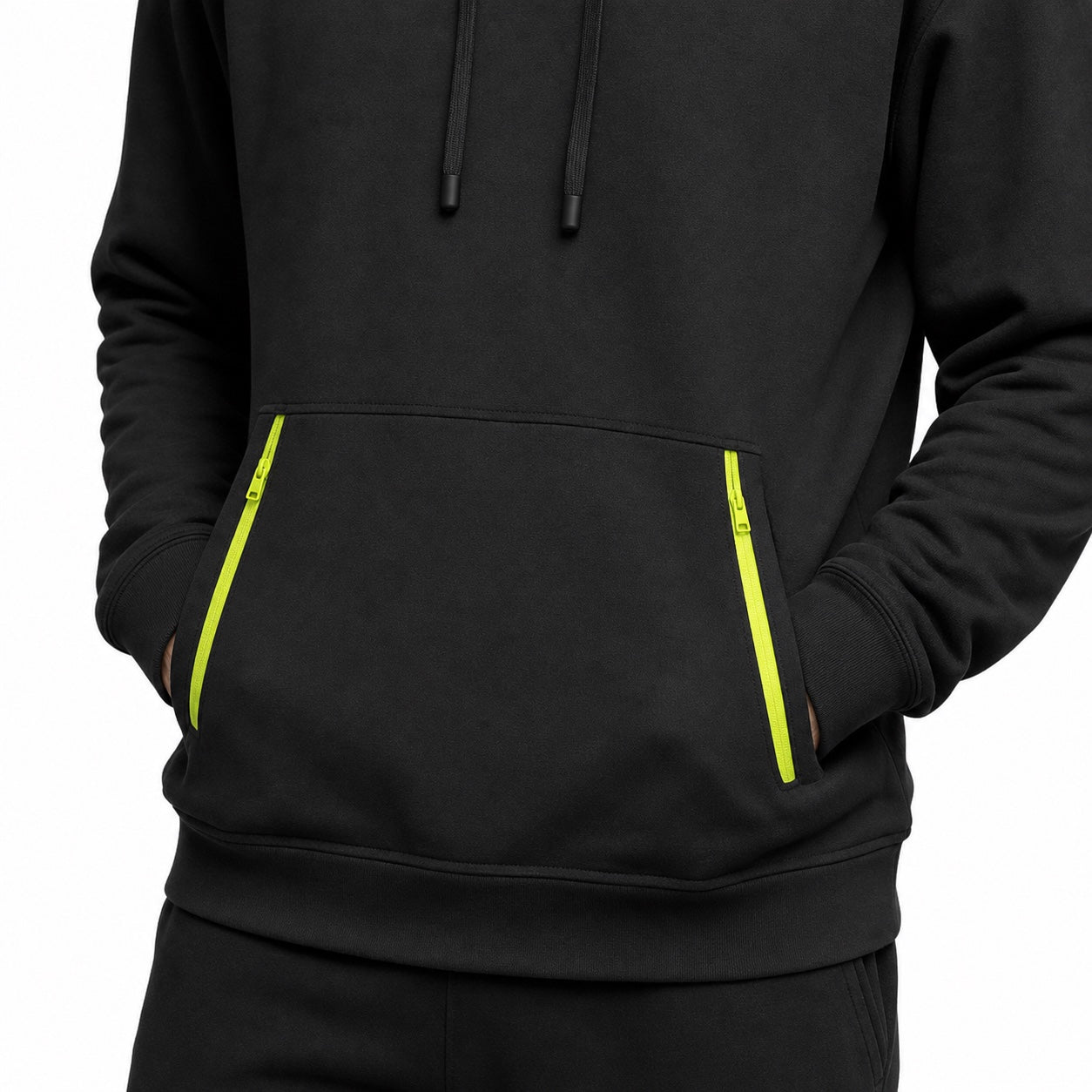 Men's Pullover Hoodie Contrast-Zip Pockets Relaxed Fit