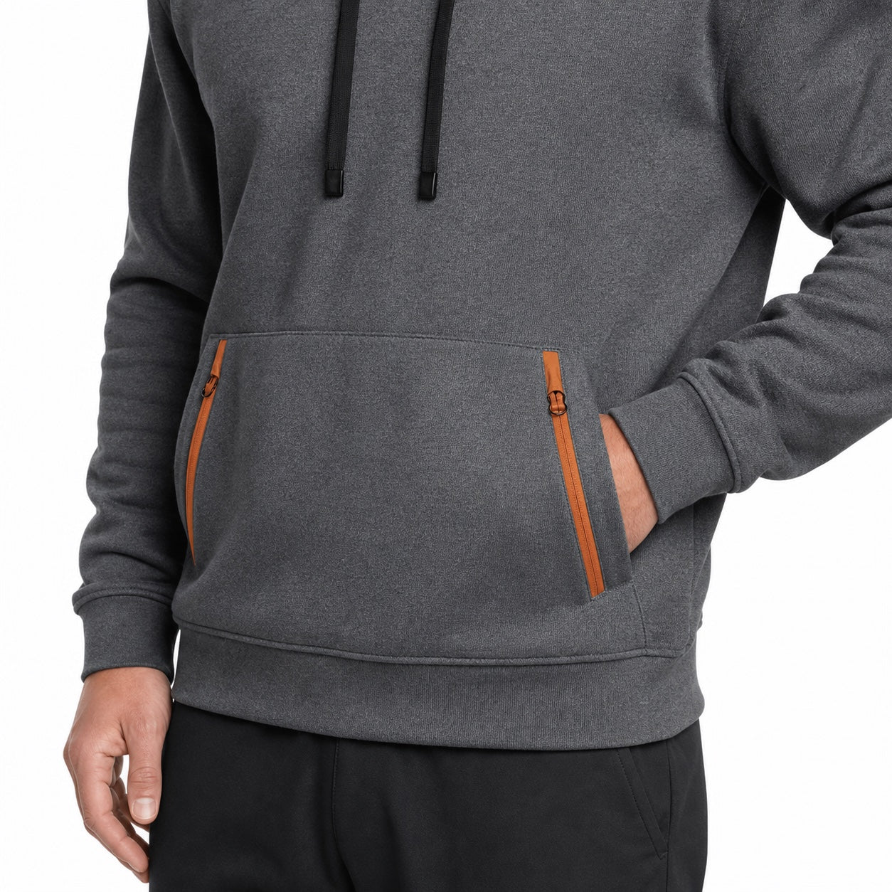 Men's Pullover Hoodie Contrast-Zip Pockets Relaxed Fit