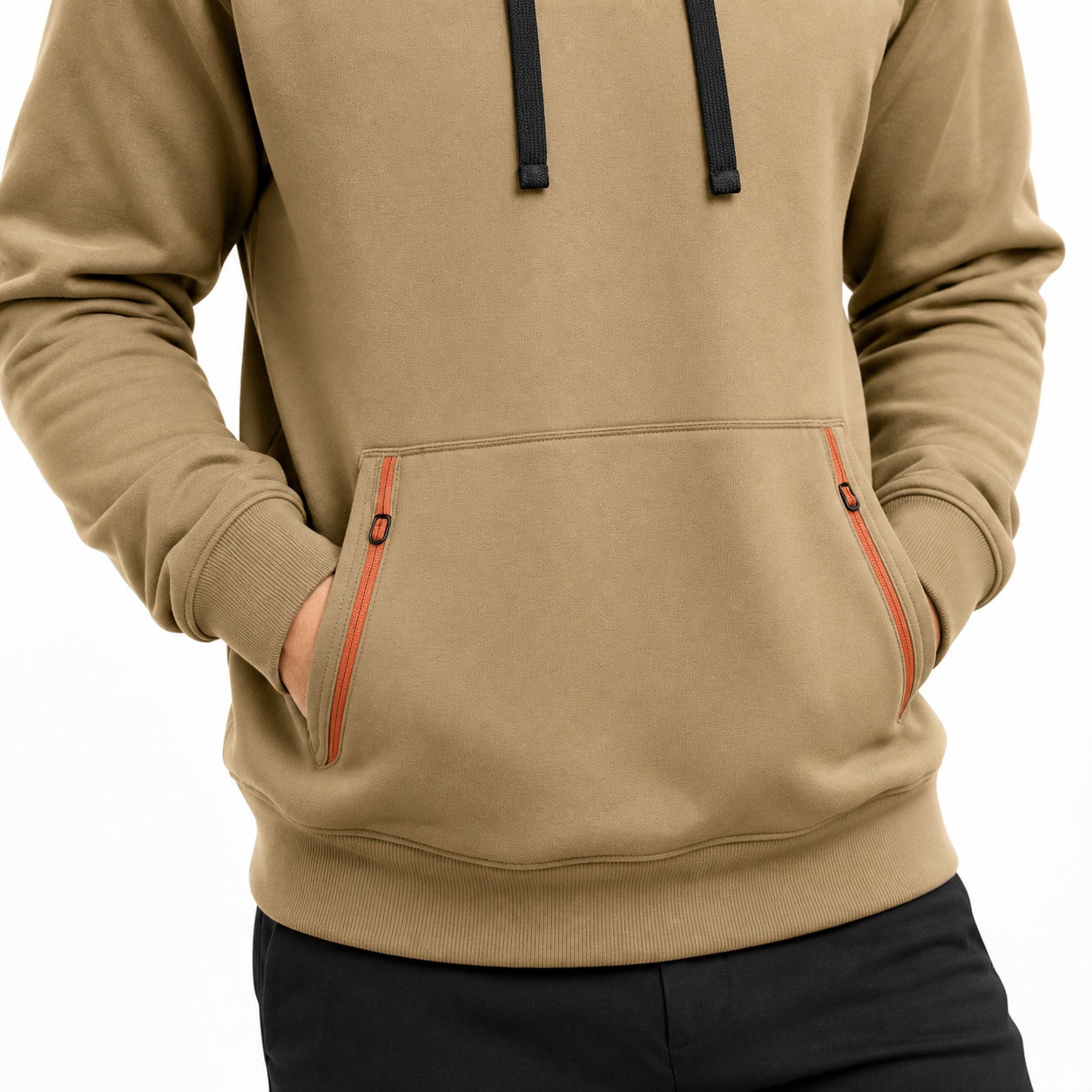 Men's Pullover Hoodie Contrast-Zip Pockets Relaxed Fit