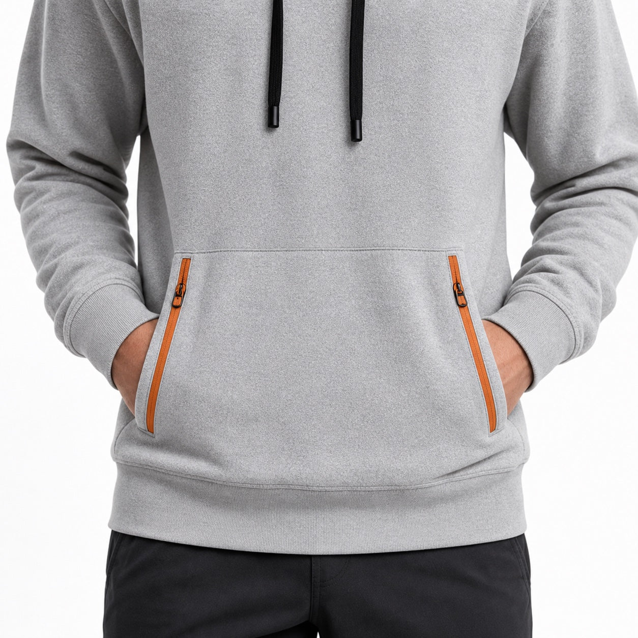 Men's Pullover Hoodie Contrast-Zip Pockets Relaxed Fit