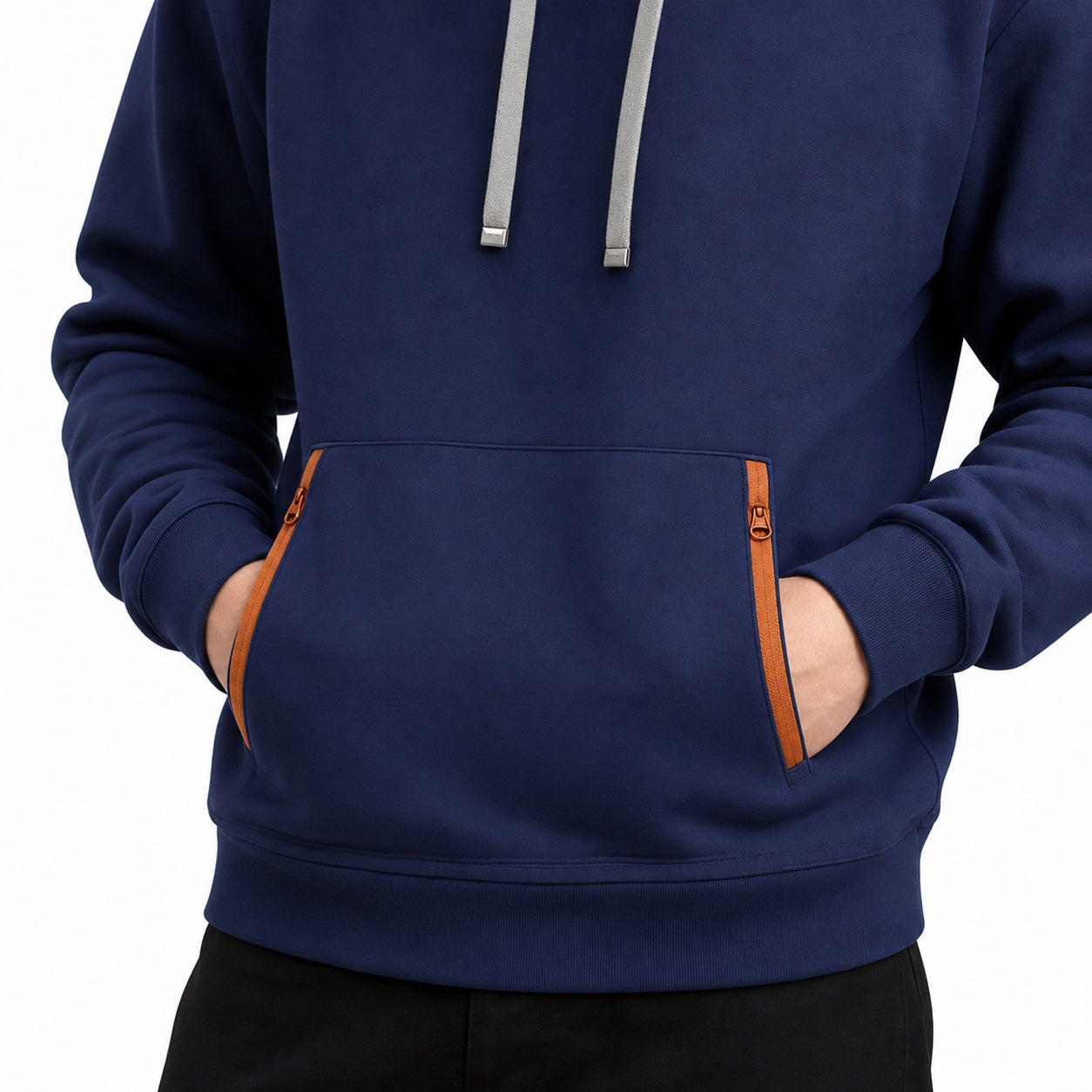 Men's Pullover Hoodie Contrast-Zip Pockets Relaxed Fit