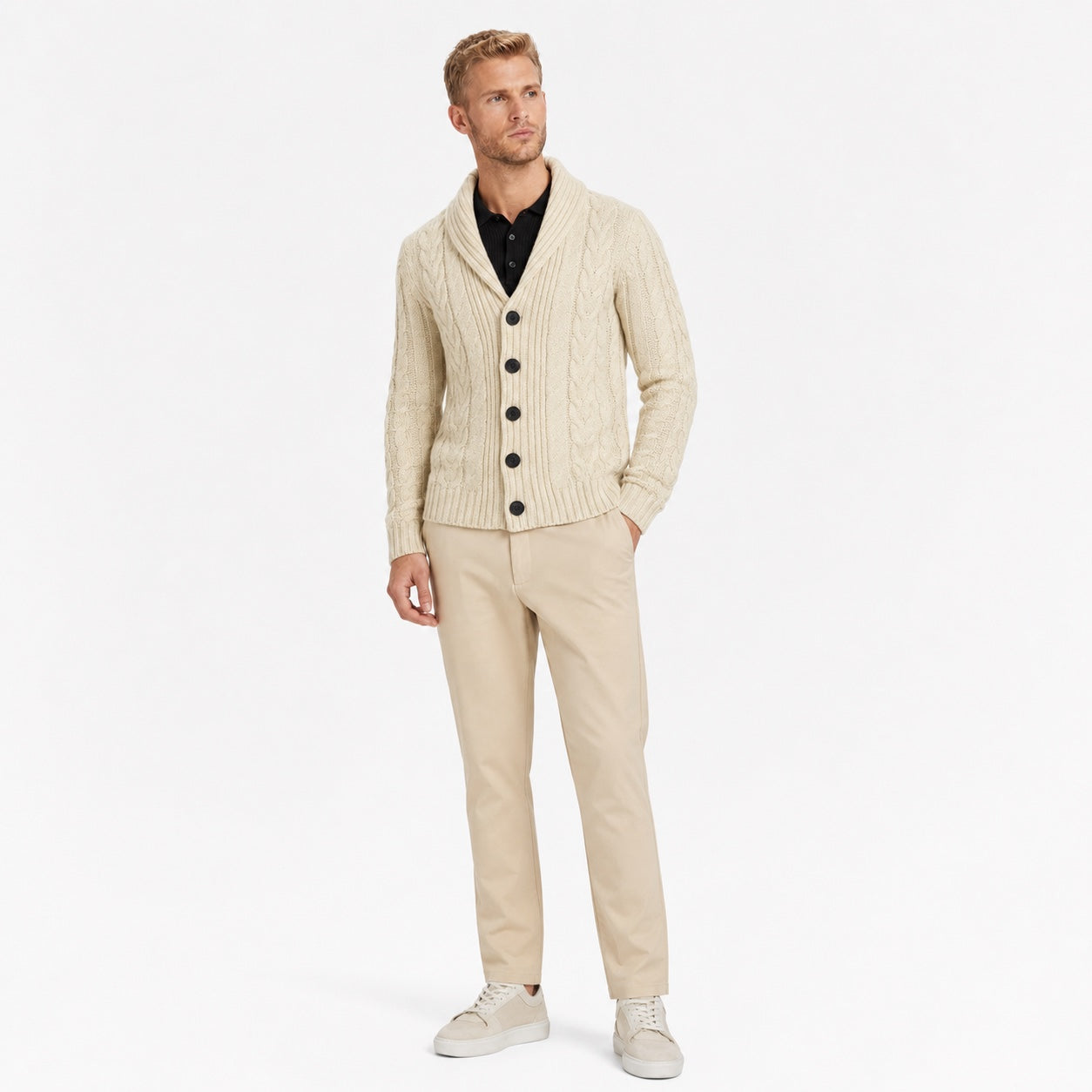 Men's Marled Cardigan Shawl-Collar Buttoned Regular Fit