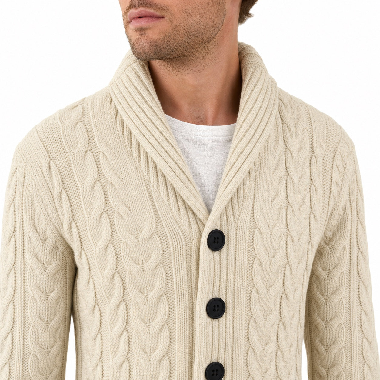 Men's Marled Cardigan Shawl-Collar Buttoned Regular Fit