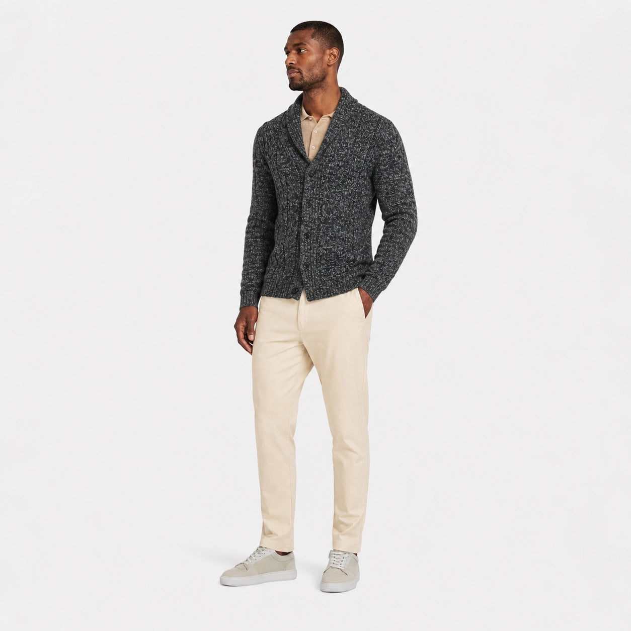 Men's Marled Cardigan Shawl-Collar Buttoned Regular Fit