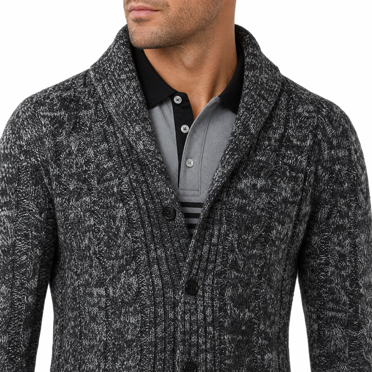 Men's Marled Cardigan Shawl-Collar Buttoned Regular Fit
