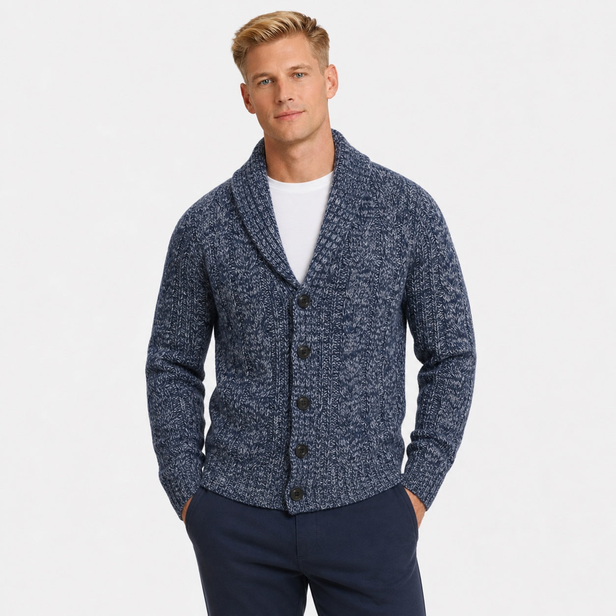 Men's Marled Cardigan Shawl-Collar Buttoned Regular Fit