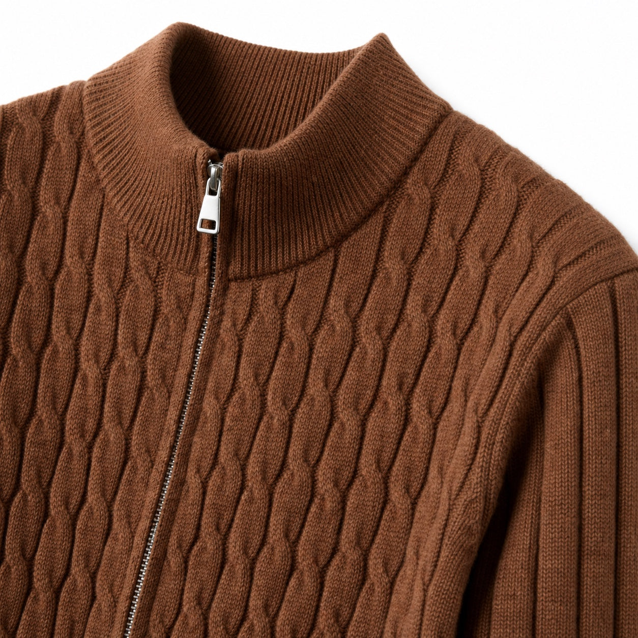 Men's Wool Cable-Knit Cardigan Full-Zip Regular Fit