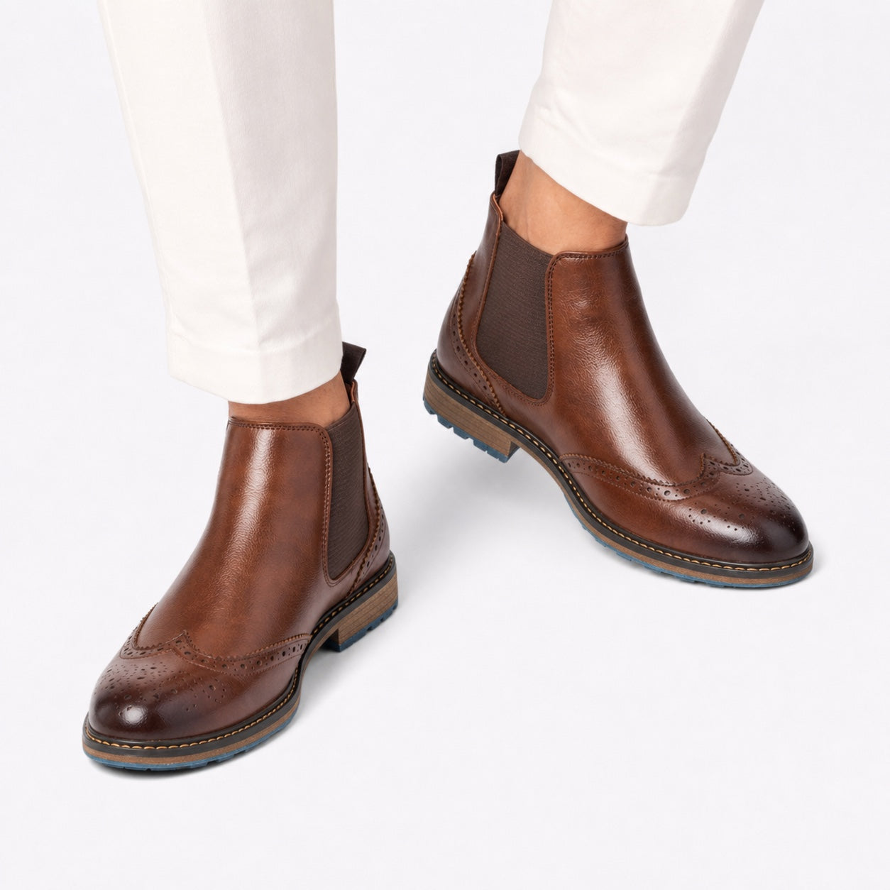 Men's Leather-Look Chelsea Boots Brogue Regular Fit
