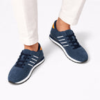 Blue men's suede trainers detail view