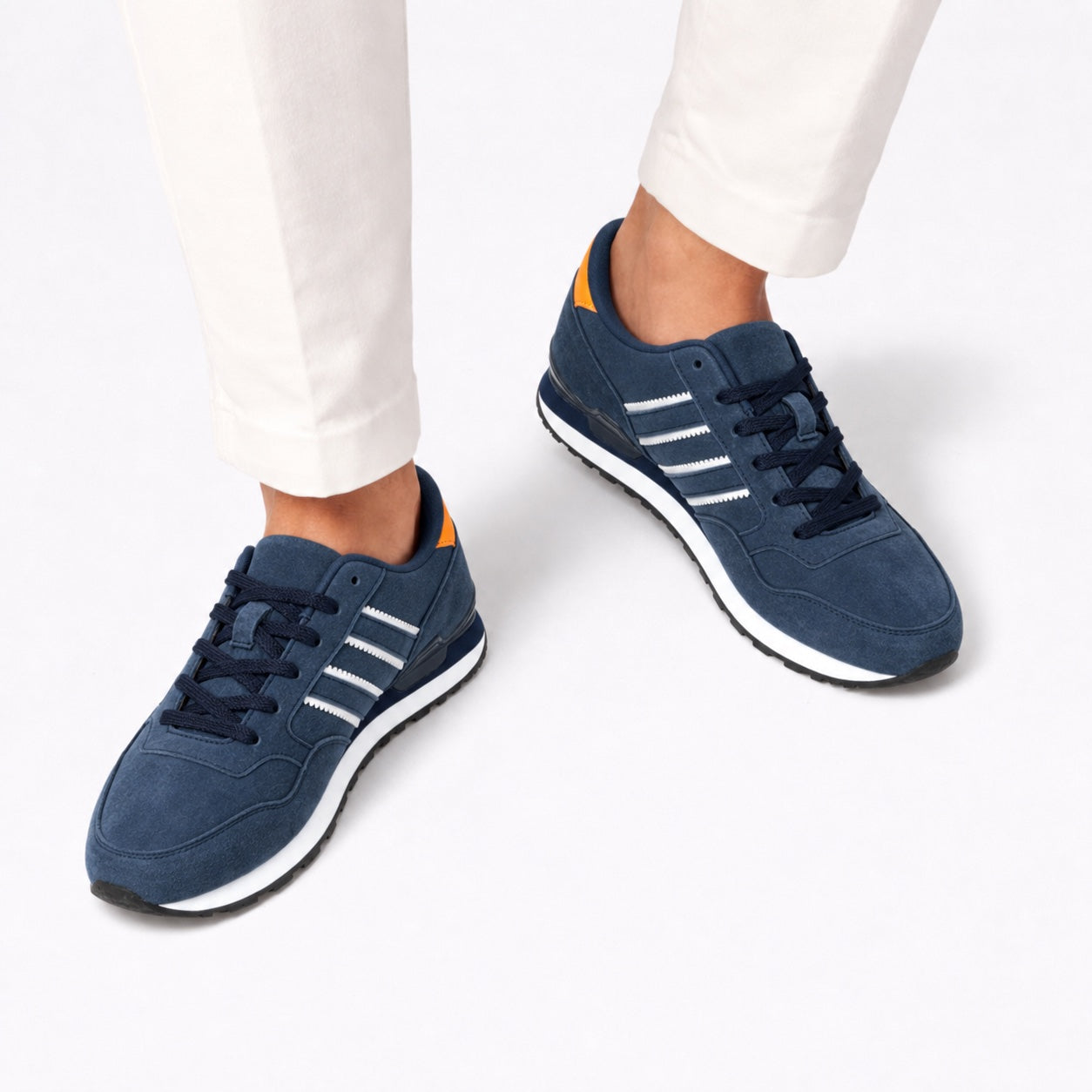 Blue men's suede trainers detail view