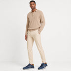 Blue men's suede trainers styled on model