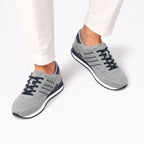 Grey men's suede trainers detail view