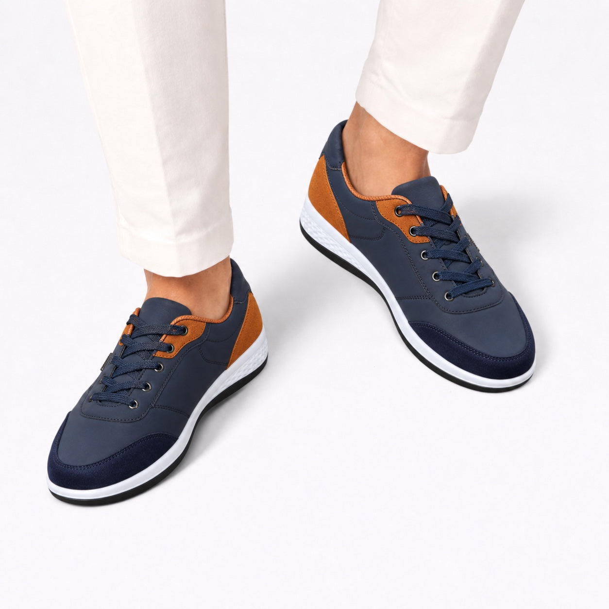 Blue men's contrast trainers detail view