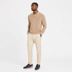 Blue men's contrast trainers styled on model
