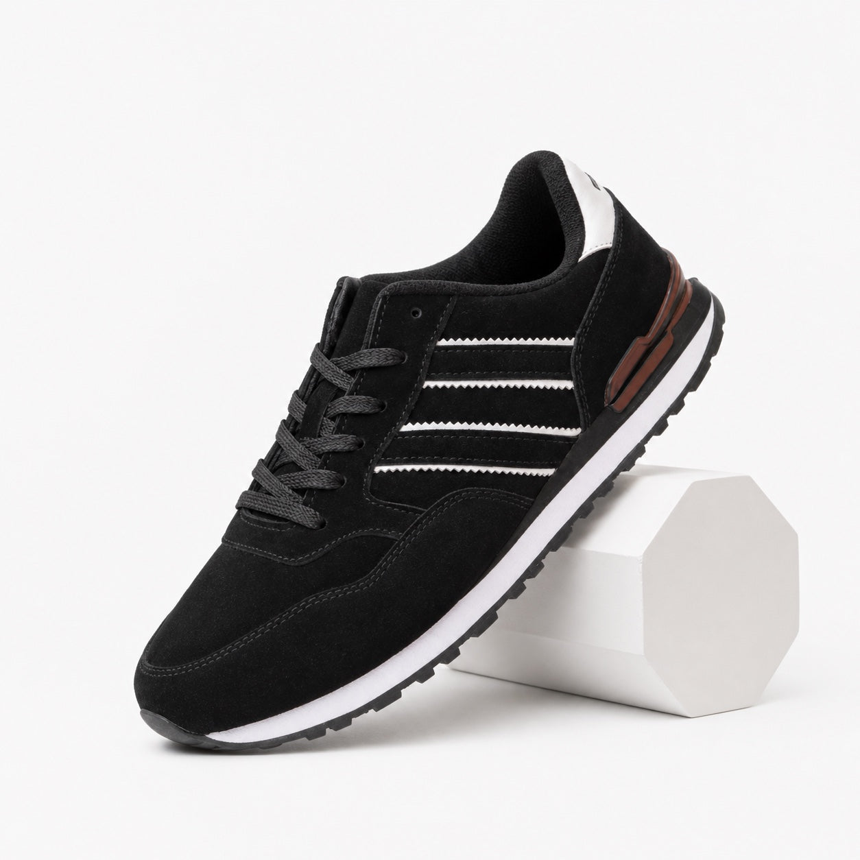 Black men's suede stripe trainers product view