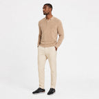 Black men's suede stripe trainers styled on model