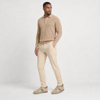 Light Brown men's retro panel trainers styled on model