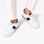 White men's retro panel trainers detail view