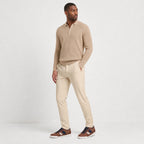 Brown men's textured panel trainers styled on model